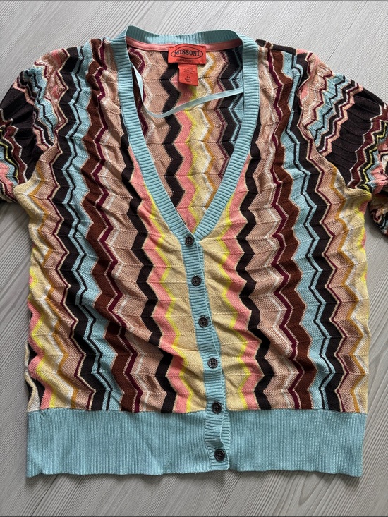 Missoni Sweaters - Missoni Multicolor Zigzag Knit Cardigan with Light Blue Trim